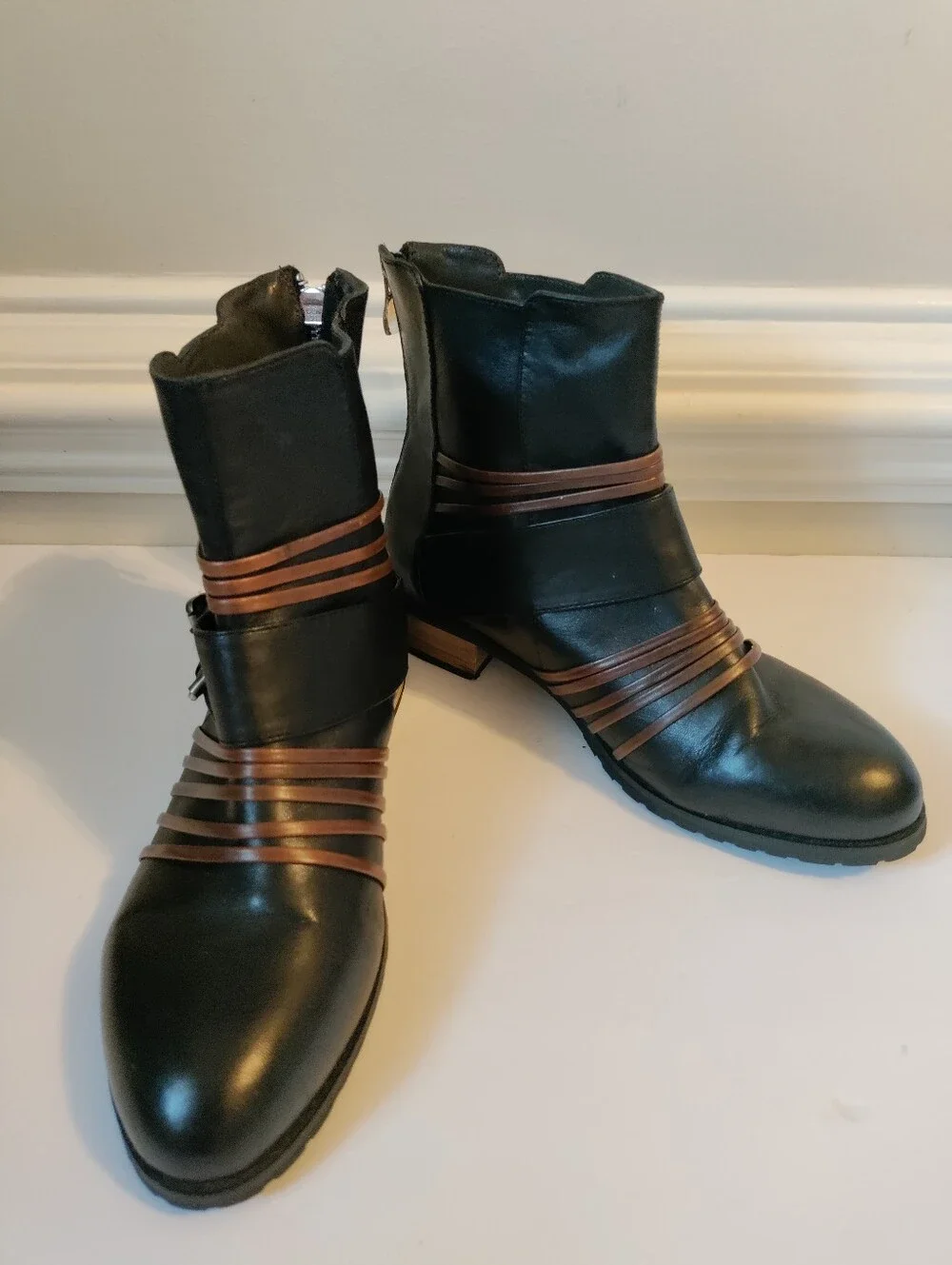 Everybody by BZ Moda Black Leather Ankle Booties Women's EU 38.5 US 7.5